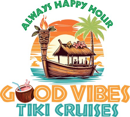 A boat with a tiki hut on it in the background.